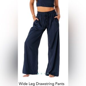 Oxford Wide Leg Drawstring Pants